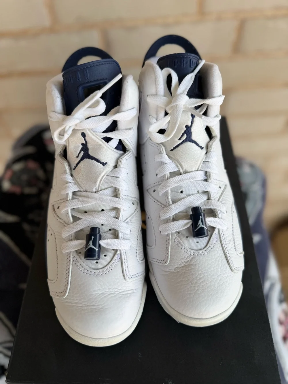 Jordan Kids White and Navy High-Top Sneakers